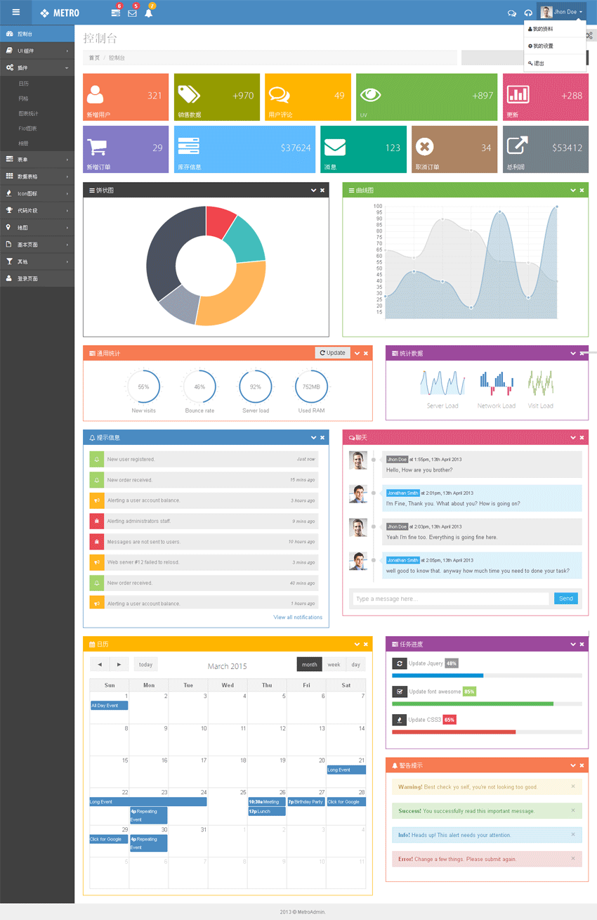 Metro风格的响应式后台管理系统模板源码下载