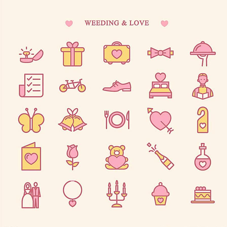 粉色可爱的婚礼结婚元素图标集素材