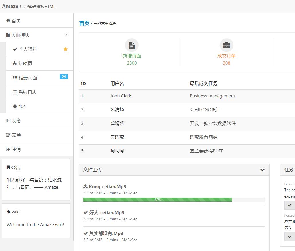 Amaze 后台管理HTML静态模板