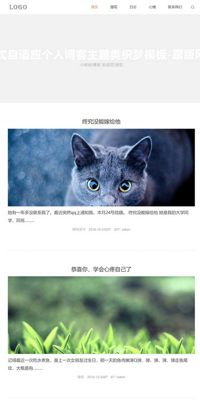 響應(yīng)式自適應(yīng)手機(jī)端簡(jiǎn)潔個(gè)人博客主題織夢(mèng)模板