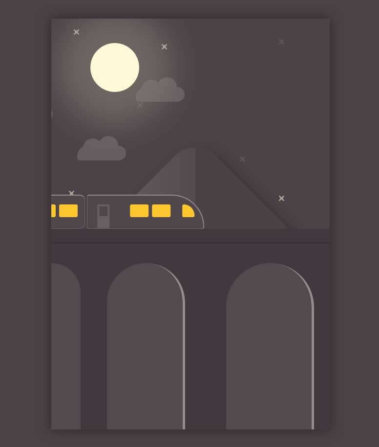 夜间行使的火车动画特效