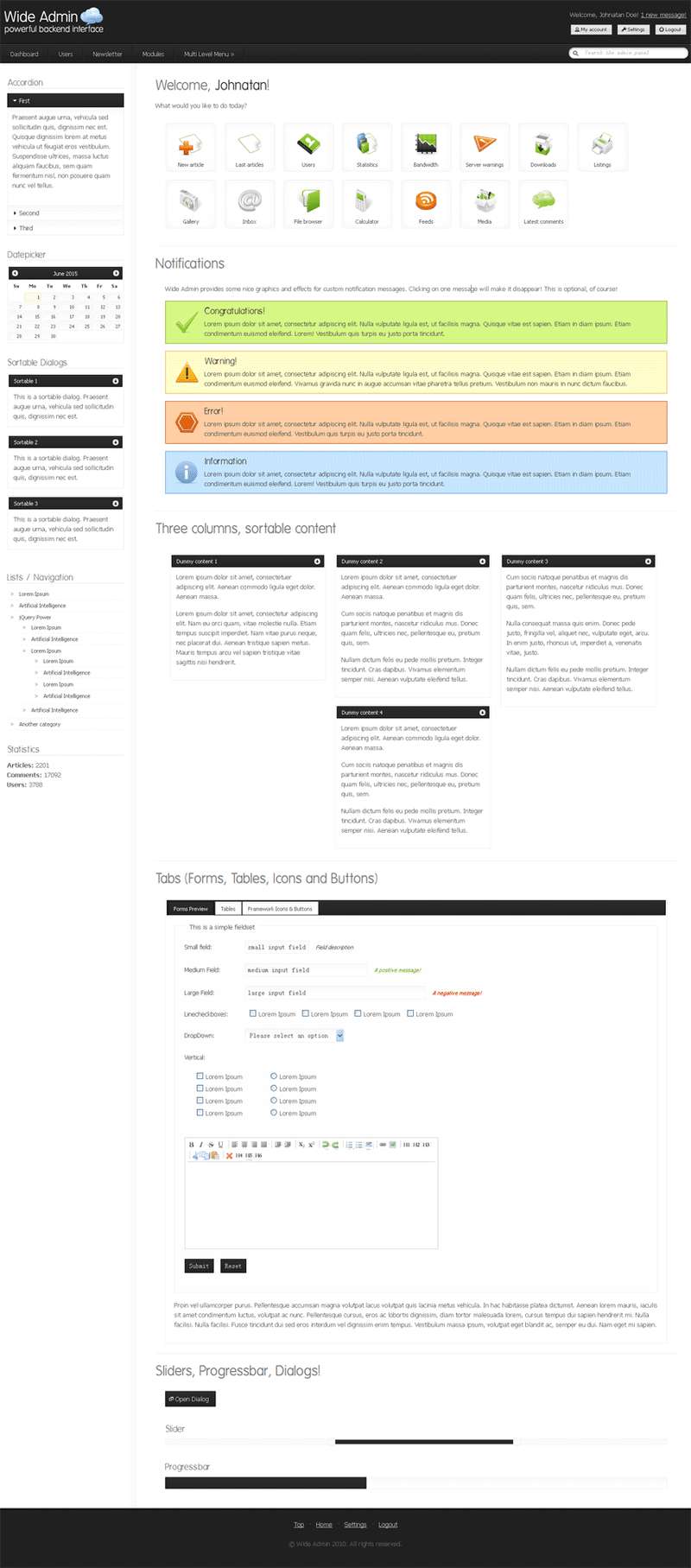 黑色的后台管理页面模板html下载