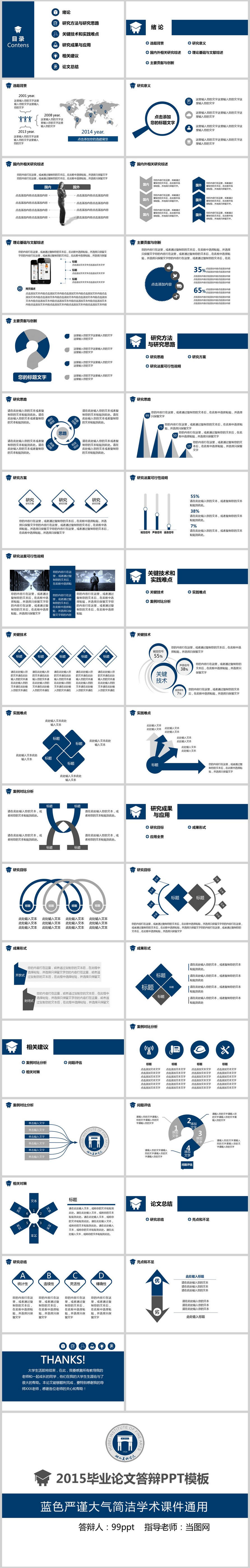 蓝色严谨大气简洁学术科技毕业论文答辩通用PPT模板