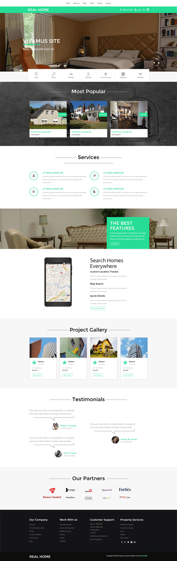 绿色宽屏的房屋租赁销售网站模板html整站
