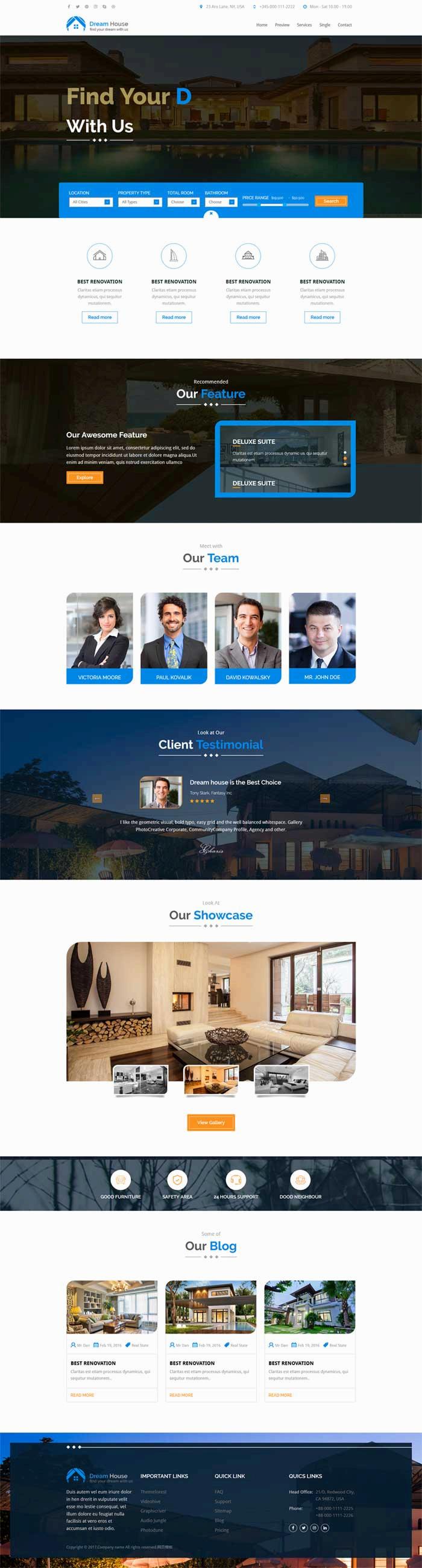 html5蓝色大气的房产销售网站模板