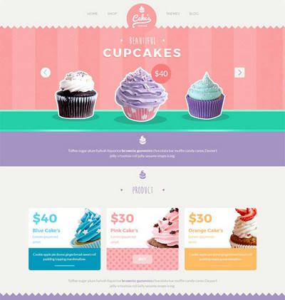 卡通可爱风格的甜品蛋糕店网站展示模板
