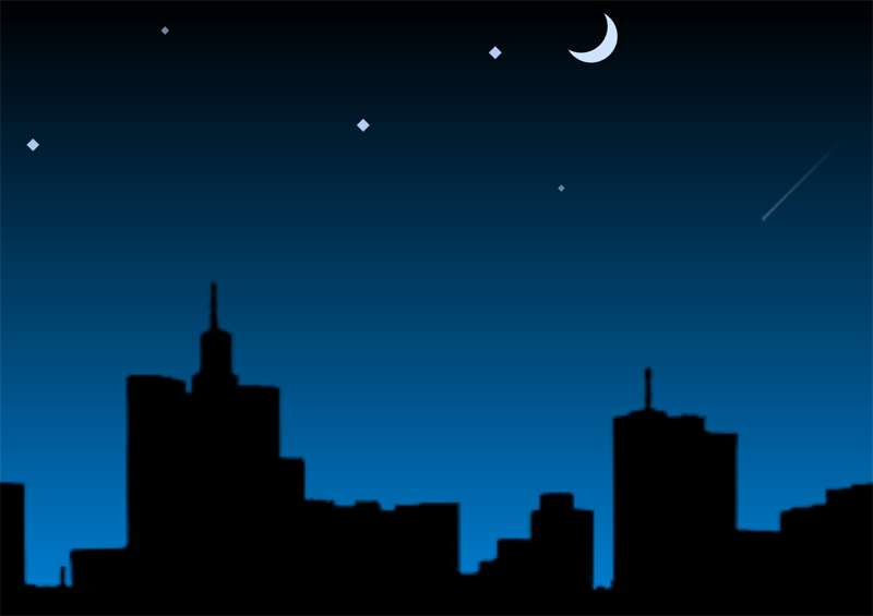 城市月亮流星滑过场景动画特效