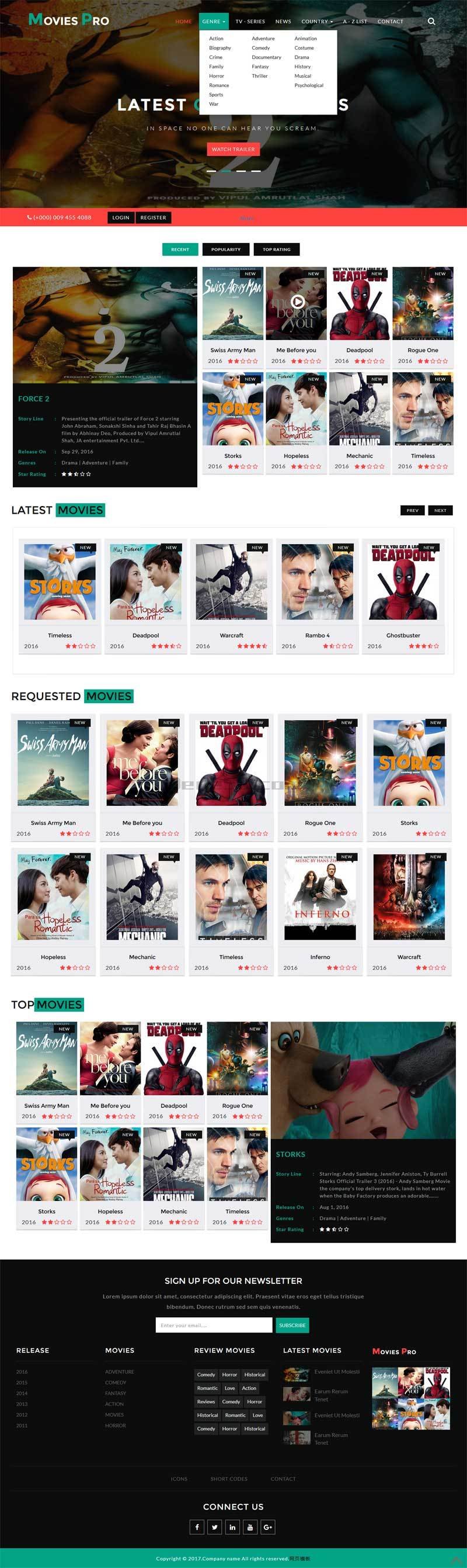 宽屏大气的网上电影票预订网站模板html源码
