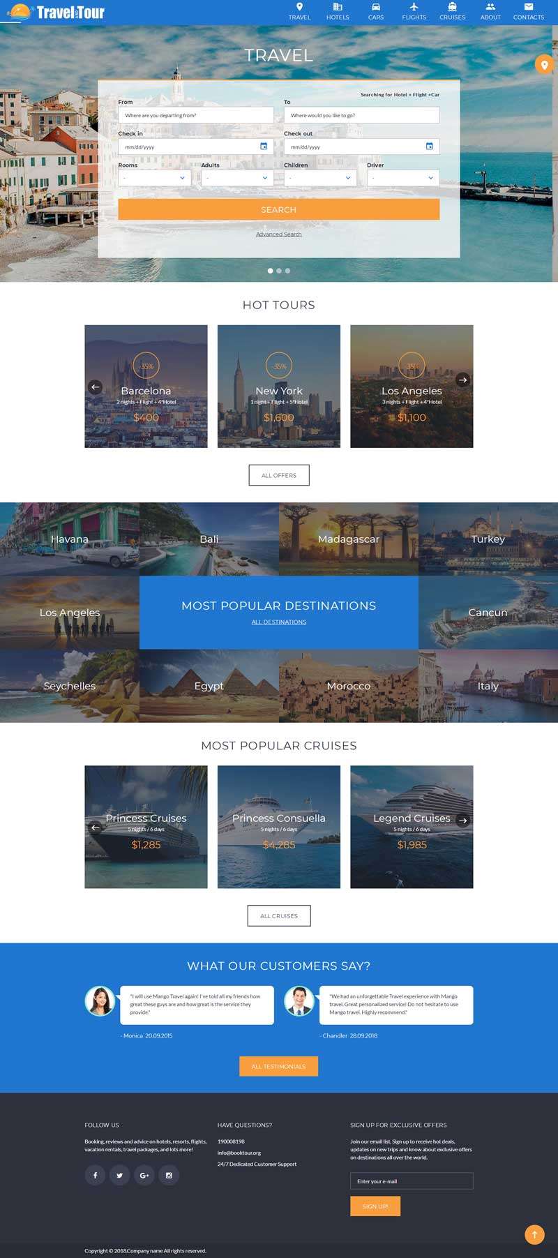 蓝色国外的旅游酒店机票一站式服务网站