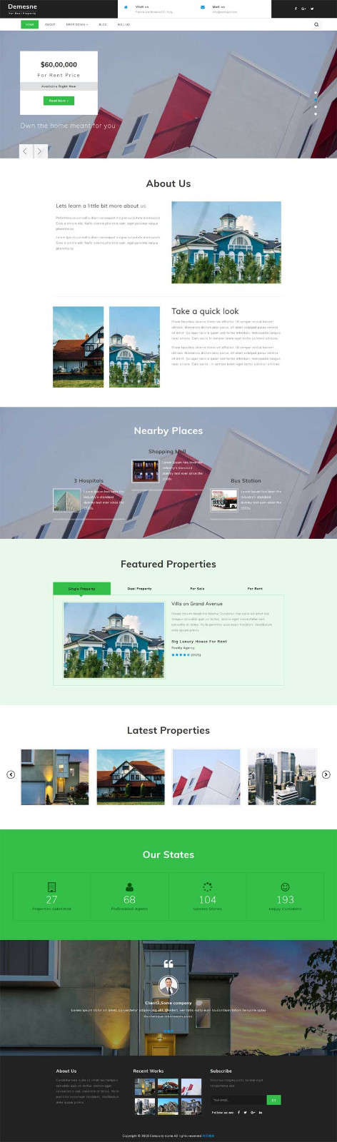 绿色的别墅房子销售公司网页模板
