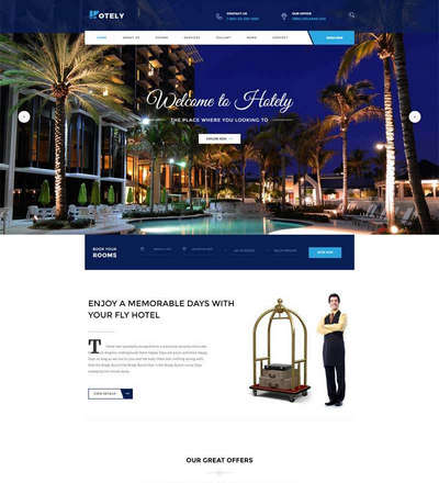 蓝色宽屏度假酒店预订官网html网页模板
