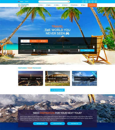 蓝色旅游酒店服务预订网站响应式模板