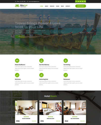 绿色旅游度假酒店网站bootstrap模板
