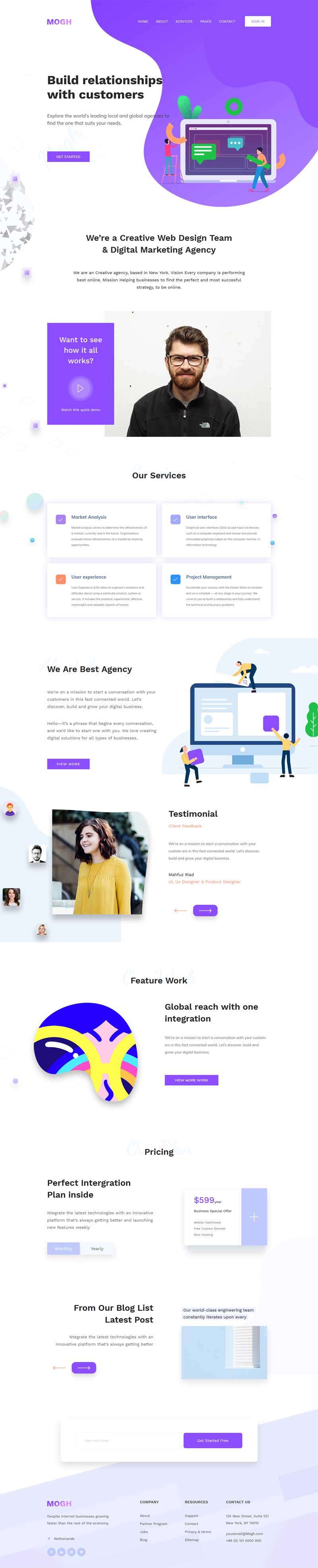 紫色创意的商业管理分析网站Bootstrap模板