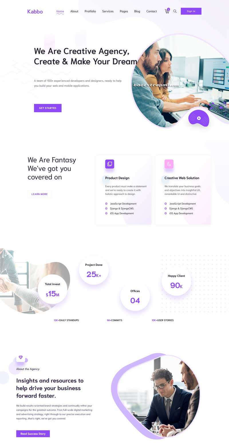 紫色创意设计公司网站Bootstrap模板
