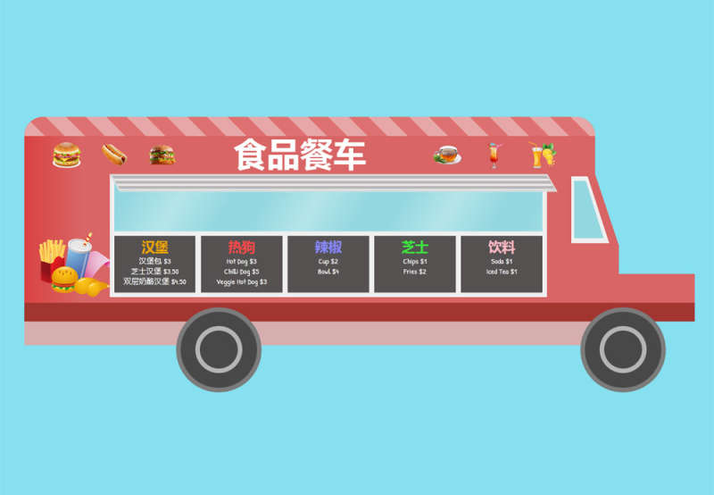 卡通的食品餐车网页ui布局