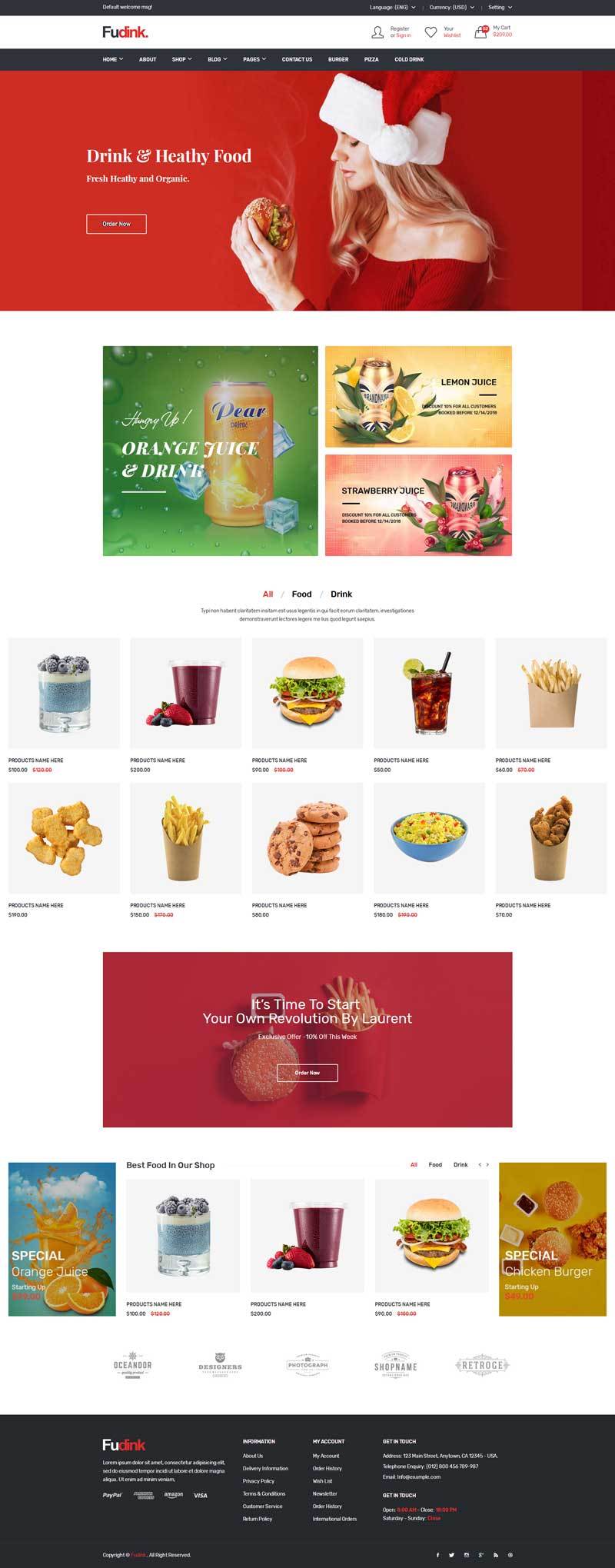 大气炸鸡汉堡美食外卖预订html网站模板
