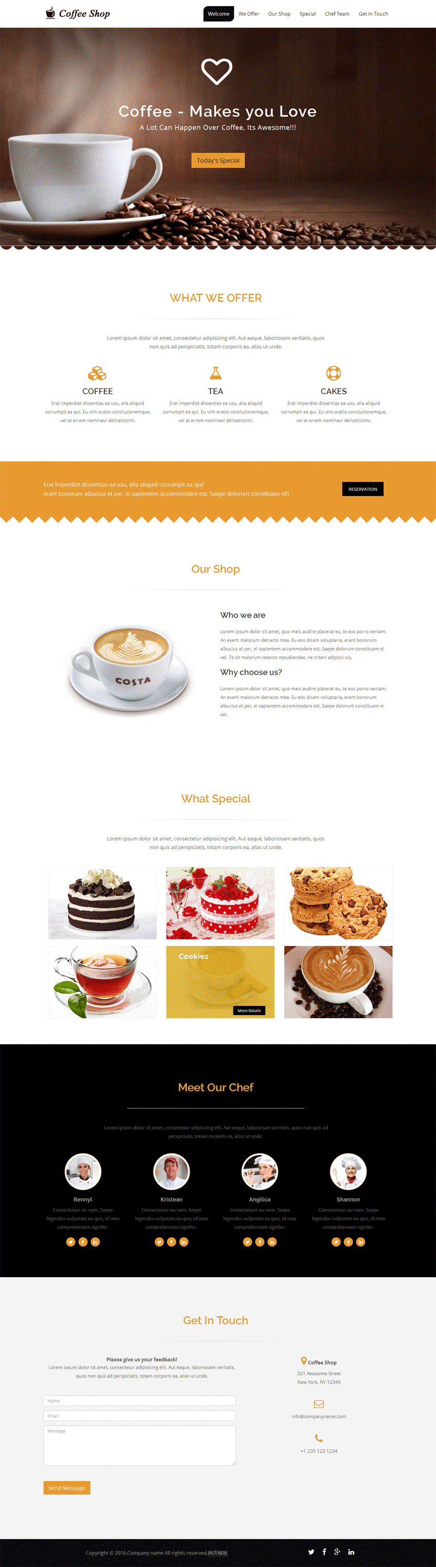 简洁咖啡店铺单页展示模板html下载