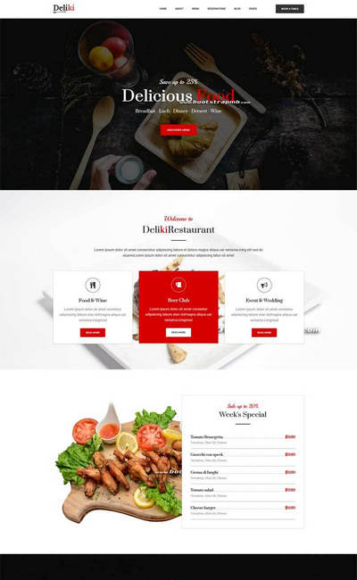 餐饮美食西餐厅Bootstrap网站模板载。