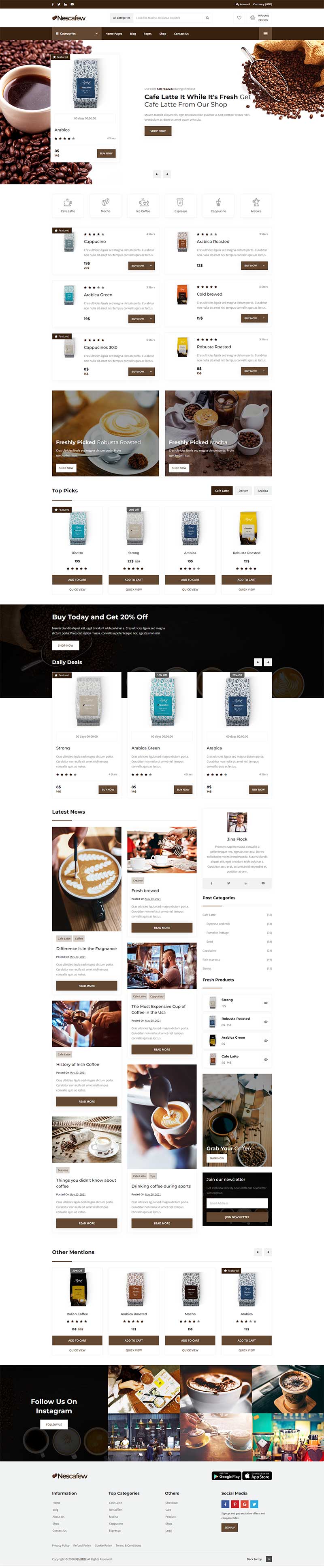 咖啡店咖啡销售电子商城html网页模板
