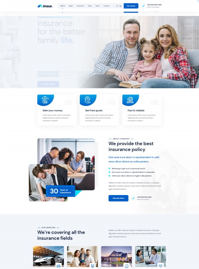 多风格家庭保险服务公司静态html模板