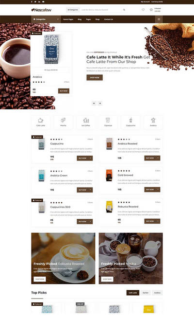 咖啡店咖啡销售电子商城html网页模板