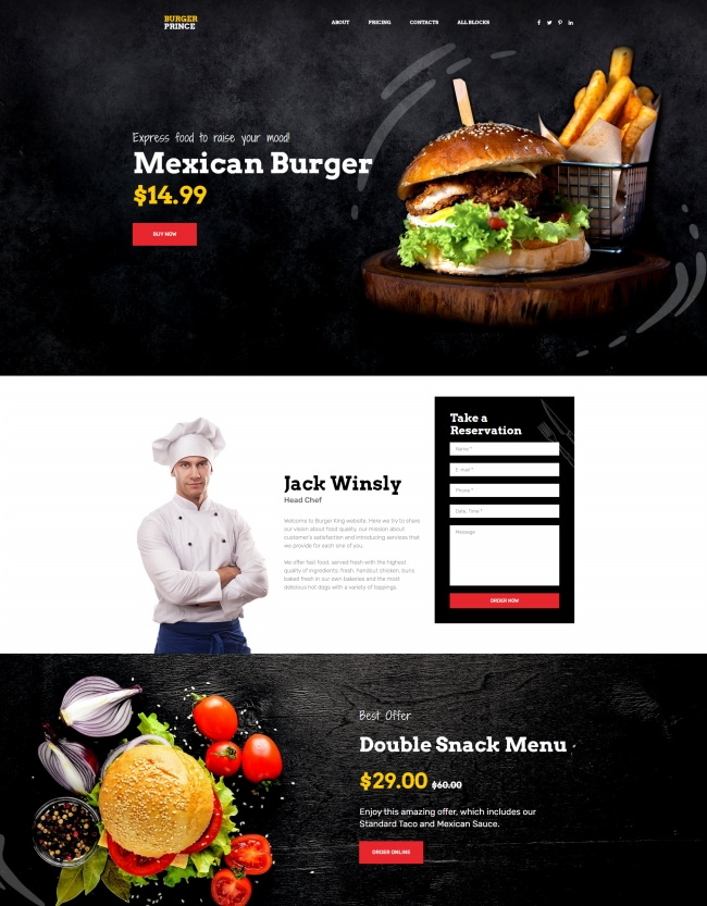 汉堡快餐店餐饮服务公司html单页模板