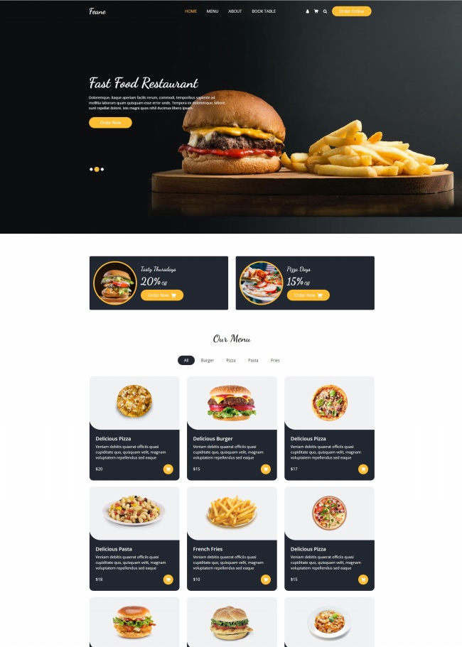 炸鸡汉堡快餐店餐饮服务企业网站模板