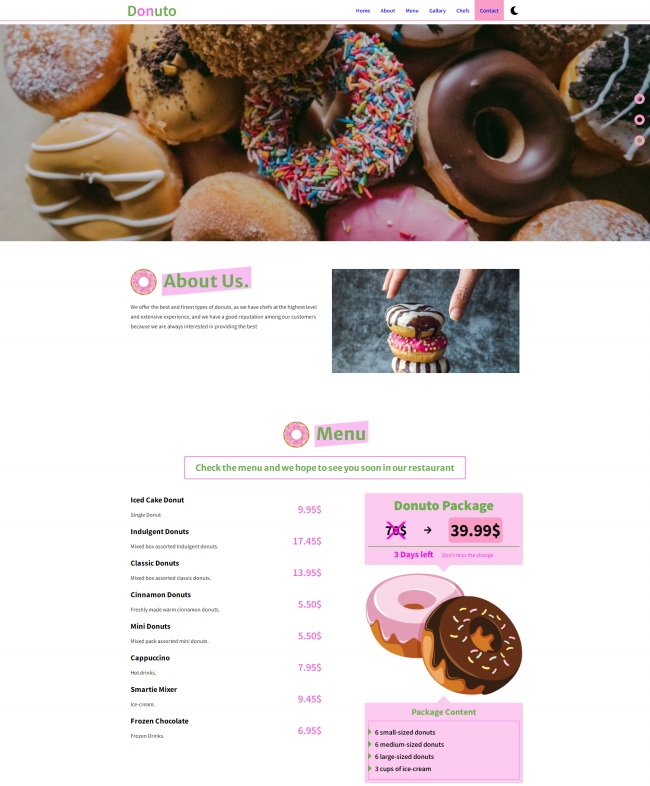响应式甜甜圈甜品店宣传推广单页模板