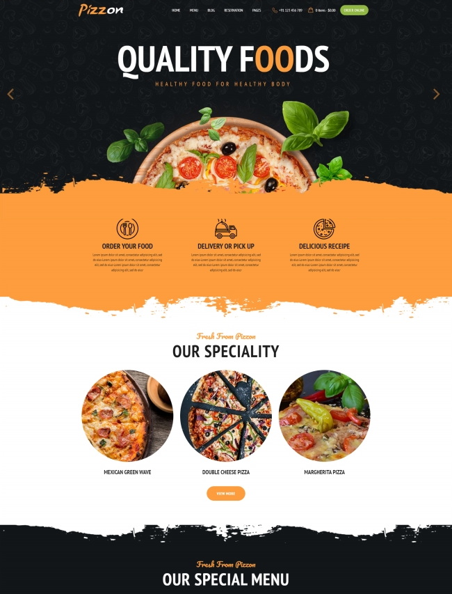 响应式披萨快餐美食预定企业网站模板