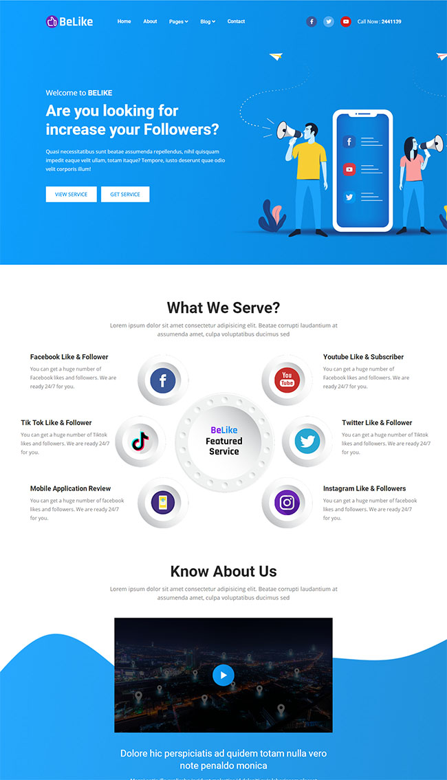 社交媒体网络营销服务公司html网站模板