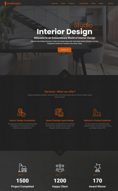 酷黑室内装修设计服务公司html5网站模板