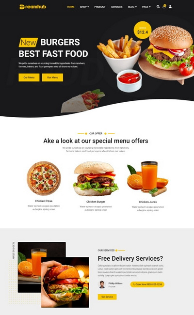 炸鸡汉堡快餐预定餐饮服务公司网站模板