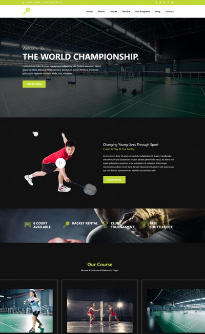 羽毛球运动培训机构通用网页模板