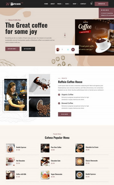 咖啡店咖啡饮品宣传页网站模板