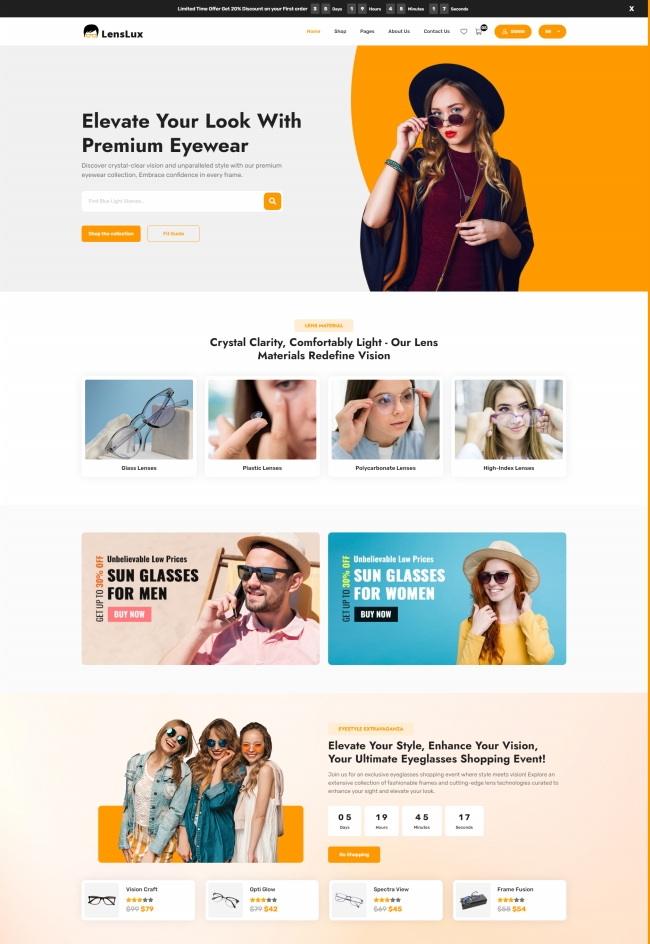 眼镜在线商城html5网站模板