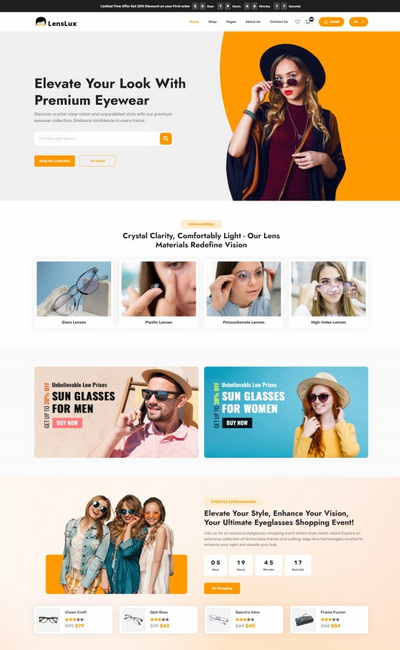 眼镜在线商城html5网站模板