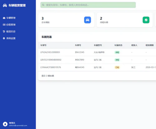 简单实用的车辆租赁登记管理系统