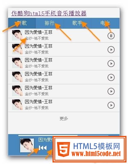 仿酷狗html5手机音乐播放器主要部分代码 三联