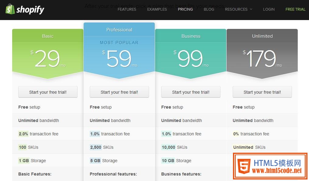 pricing table 7 