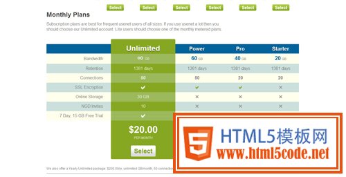 pricing table 8 