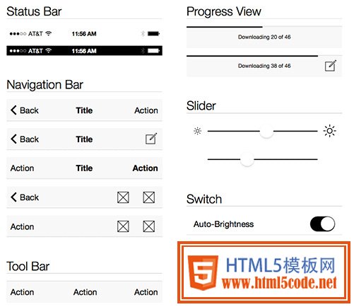 iOS 7 Wireframe Kit by Blake Perdue in 50 Free Wireframe Kits and Web Apps