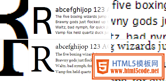 Above: GDI rendering of FacitWeb (above) and Minion Pro (below) with ClearType enabled.