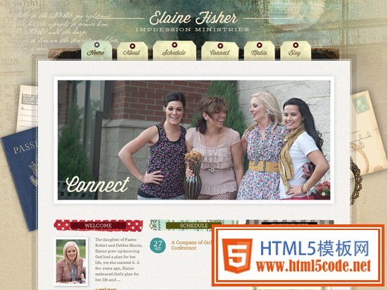 Textured website design example: Elaine Fisher