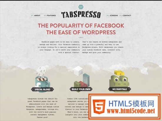 Textured website design example: tabspresso