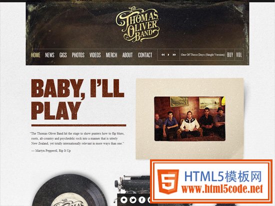 Textured website design example: The Thomas Oliver Band