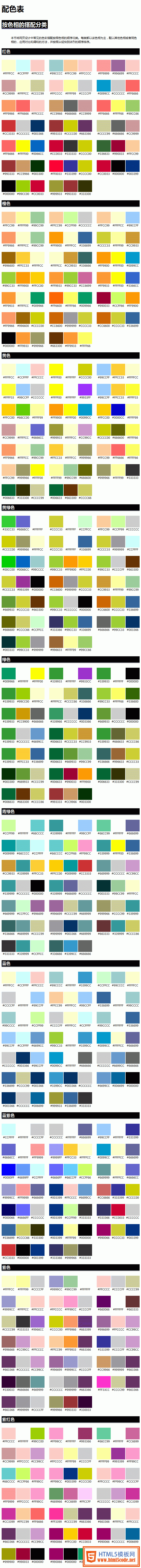 网页设计常用色彩搭配表，配色表