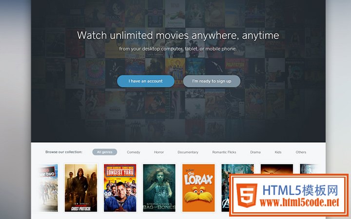 streaming movies online landing page layout