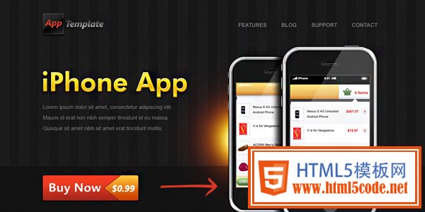 免费的iPhone应用程序网站HTMl模板含PSD源文件